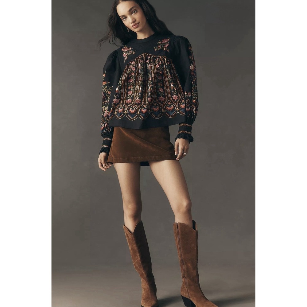 Farm Rio XL Bird Floral Lace Yoke Long Sleeve Boho Blouse - Picture 5 of 14